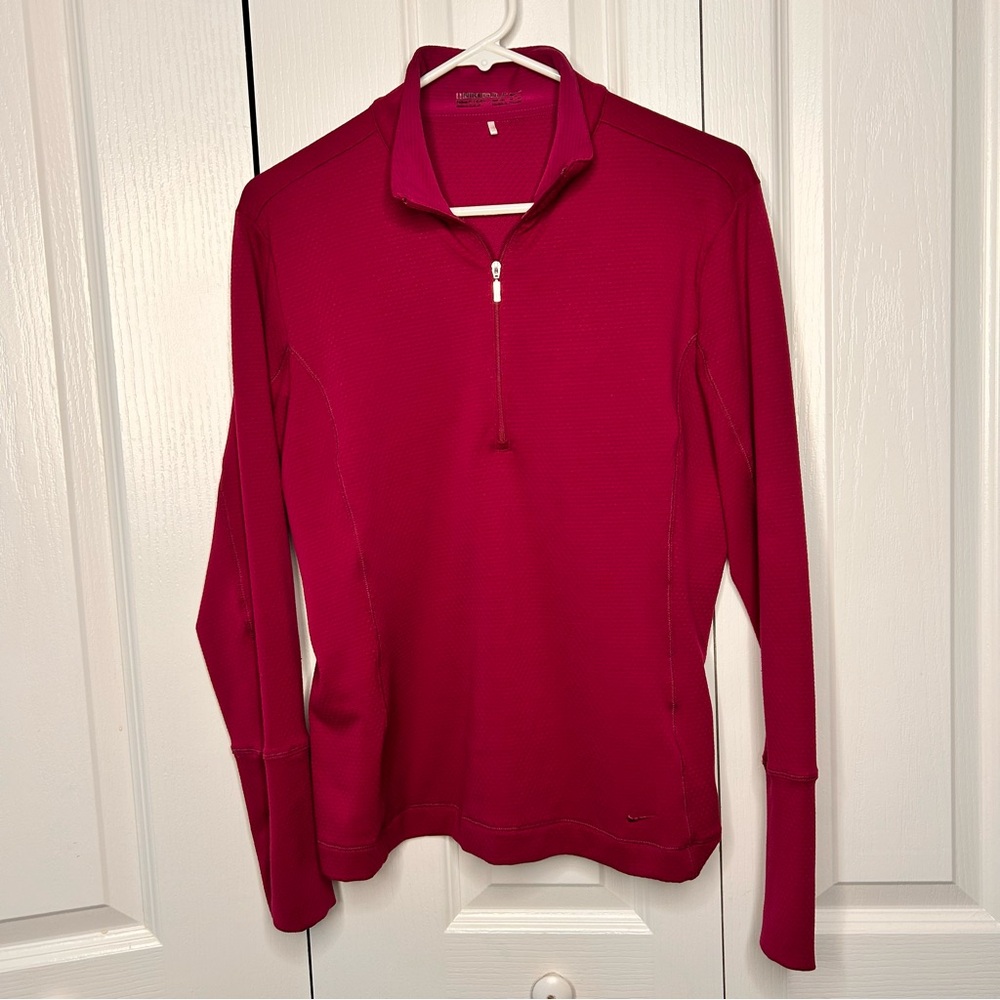 Nike Women’s Golf Shirt Pullover Large Purple Dri Fit 1/4 Zip‎ Long Sleeve Logo